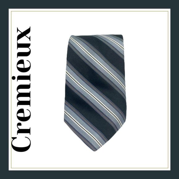 Cremieux Collection Handmade Silk Diagonal Stripe Neck Tie Black Office Career - Picture 1 of 12
